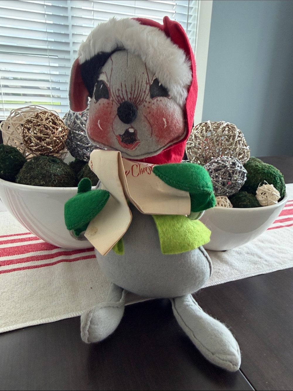 Vintage Annalee Holiday Mouse in Red, Green, and Gray